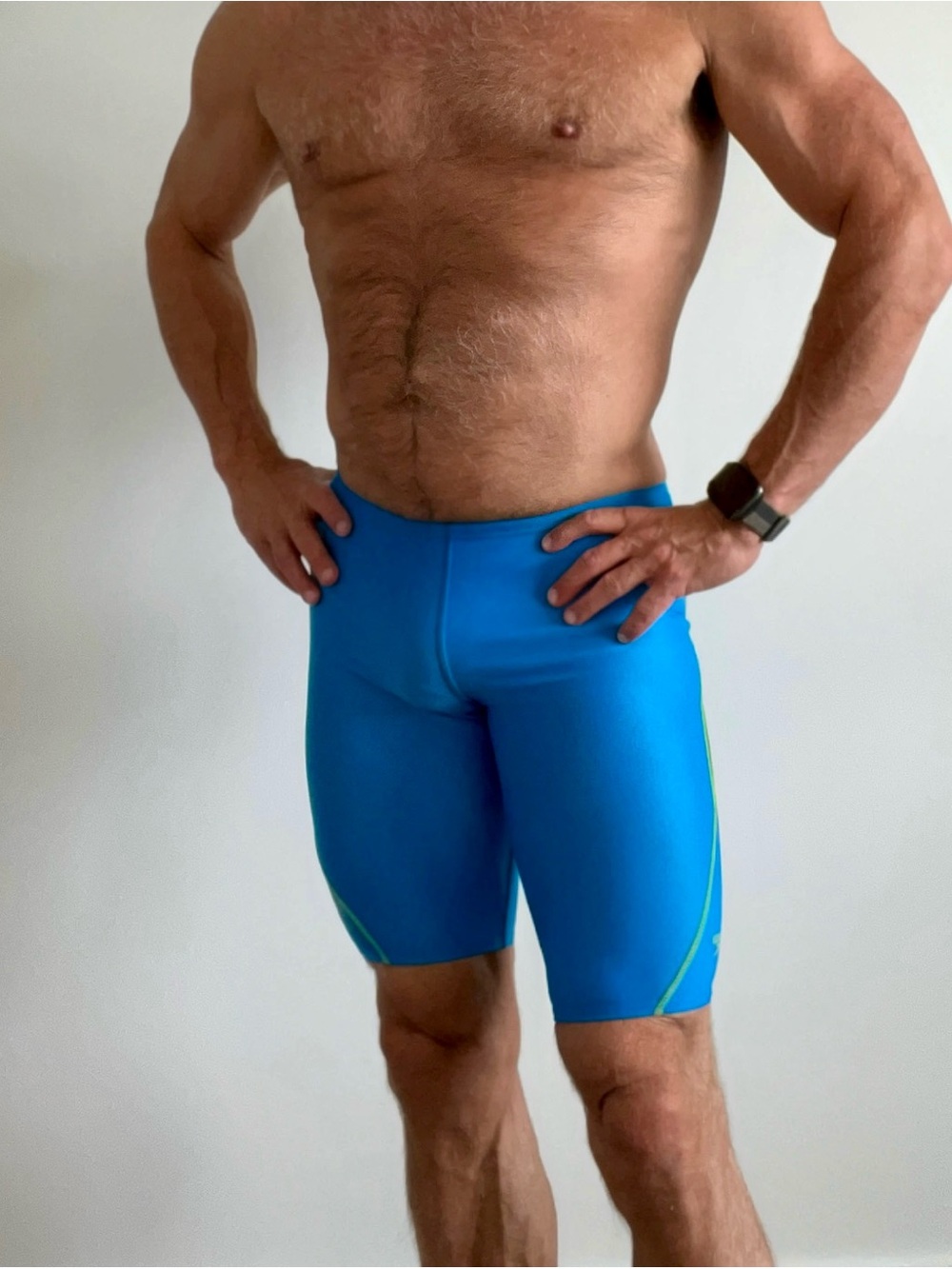 Speedo Men’s Blue Training Jammer with Lime Accents, Size 30, new